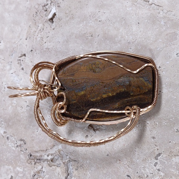 Copper Wire Wrapped Stone Pendant - Picture 2 of 4